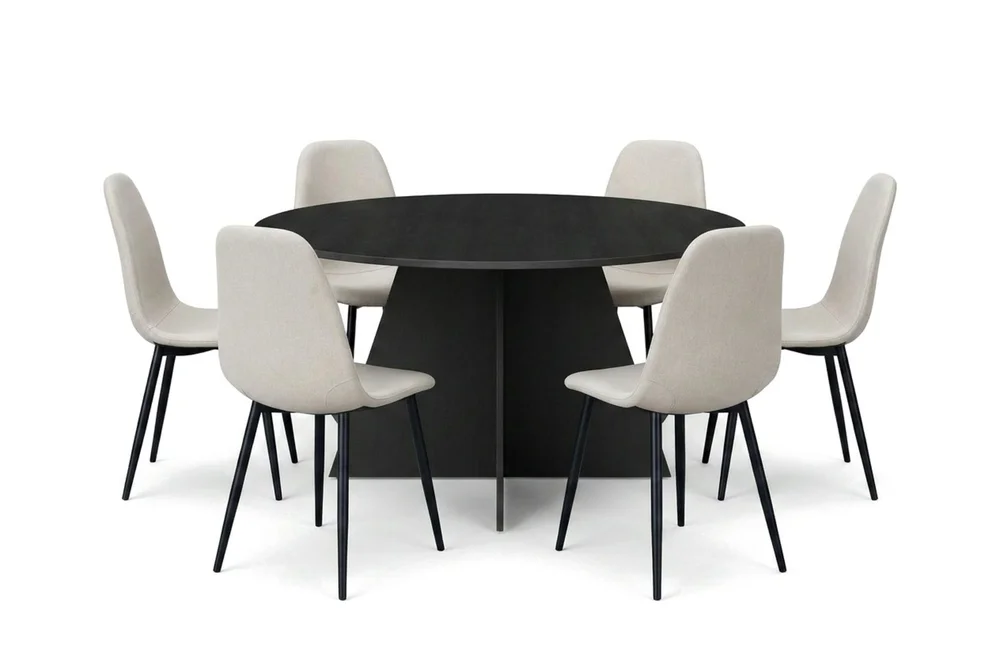 Vera spisegruppe rund 150 cm svart med 6 Nibe spisestoler v:9232212