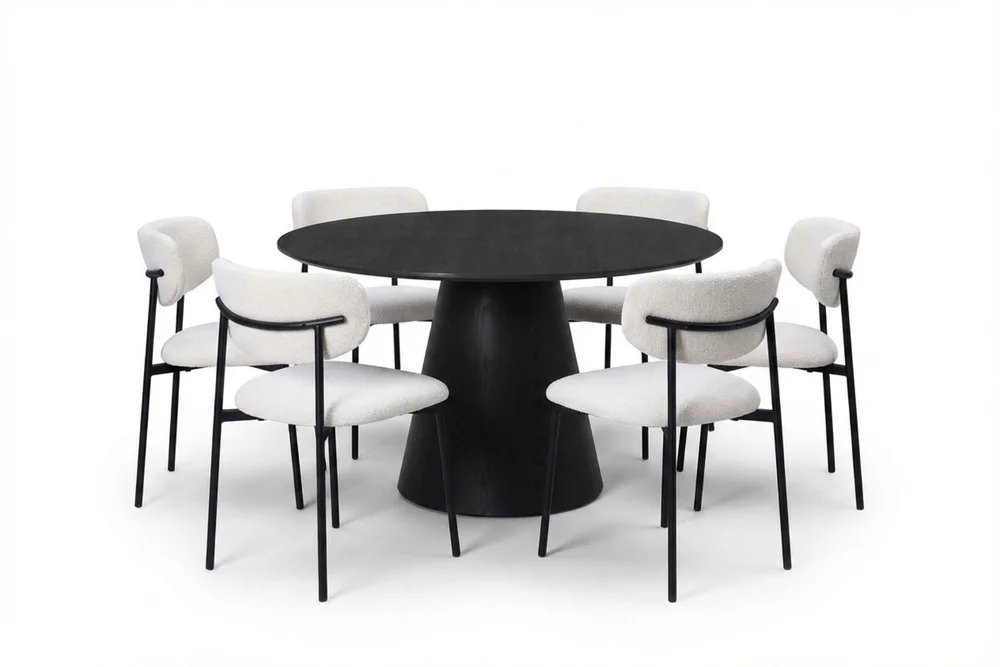 Siena spisegruppe rund 130 cm svart med 6 Lucy spisestoler v:6165151
