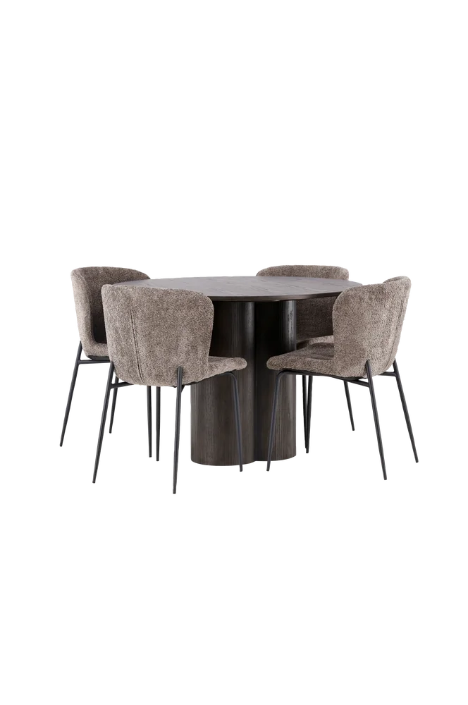 Spisegruppe Olivia med 4 stk spisestoler Modesto - Brun m v:9920821