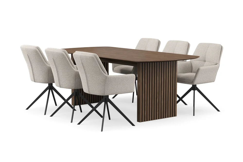 Richeto spisegruppe røkt eik 210 cm med 6 Torsby snurrestoler v:8865811