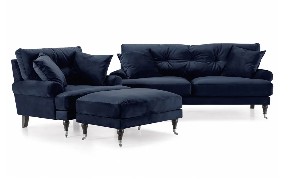 Andrew Sofagruppe 2-seter Sofa + Lenestol + Fotskammel i Fløyel v:1673796