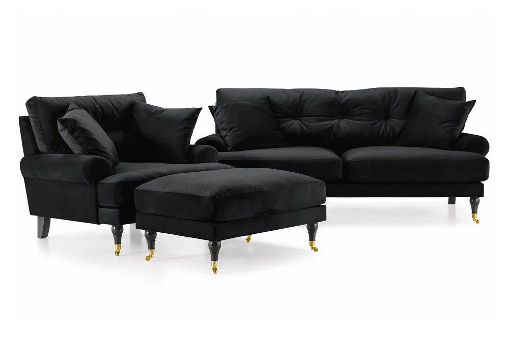 Andrew Sofagruppe 2-seter Sofa + Lenestol + Fotskammel i Fløyel v:9364207 Andrew Sofagruppe 2-seter Sofa + Lenestol + Fotskammel i Fløyel v:9364207