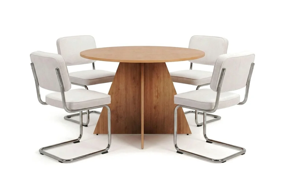 Vera spisegruppe rund 110 cm eik med 4 Milva spisestoler v:1006431