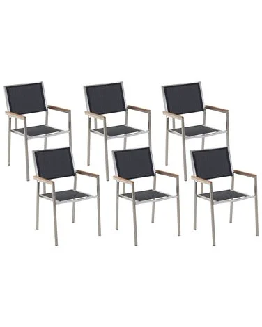 Sett med 6 hagestoler GROSSETO Rustfritt stål Svart v:9723178