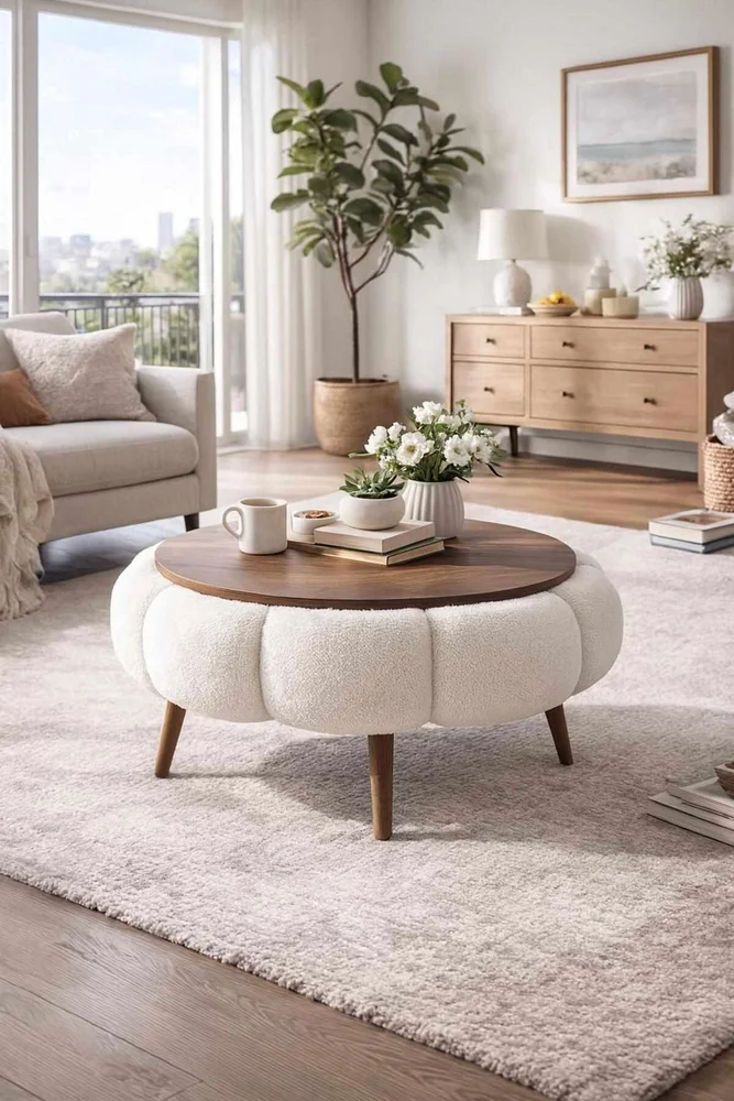 Sofabord Homitis Papatya 60 (Ø60 x H44 cm) Hvit valnøtt v:9877357