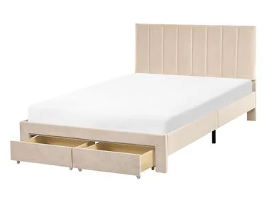 Seng med oppbevaringsskuffer LONZAC Fløyel Beige 120 x 200 cm v:1714555