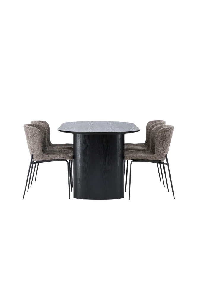 Spisegruppe Isolde med 4 stk stoler Modesto - Svart m v:3445651