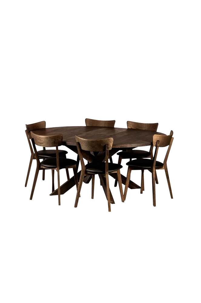 Rundt spisebord « Hemse With Chairs » og 6 «Ekeby»-stoler – Brun m v:9785125