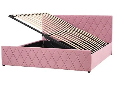 Seng med oppbevaring ROCHEFORT Fløyel Rosa 180 x 200 cm v:6121109