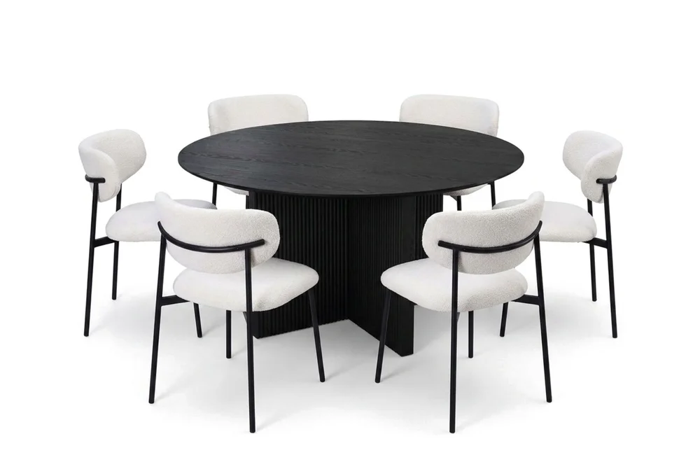 Edda spisegruppe rundt 150 cm svart med 6 Lucy spisestoler v:5752204