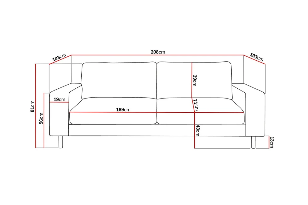 Scandi dyp 3-seters sofa i stoff v:7626199