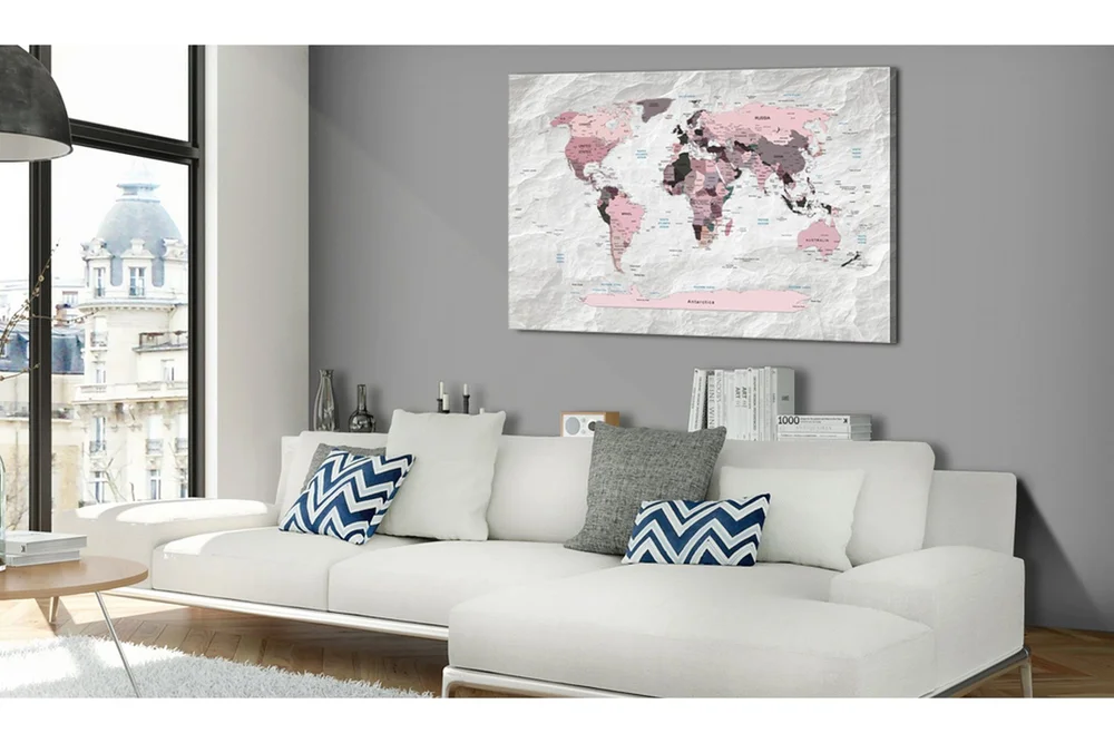 Tavle World Map: Pink Continents 120X80 v:2819205