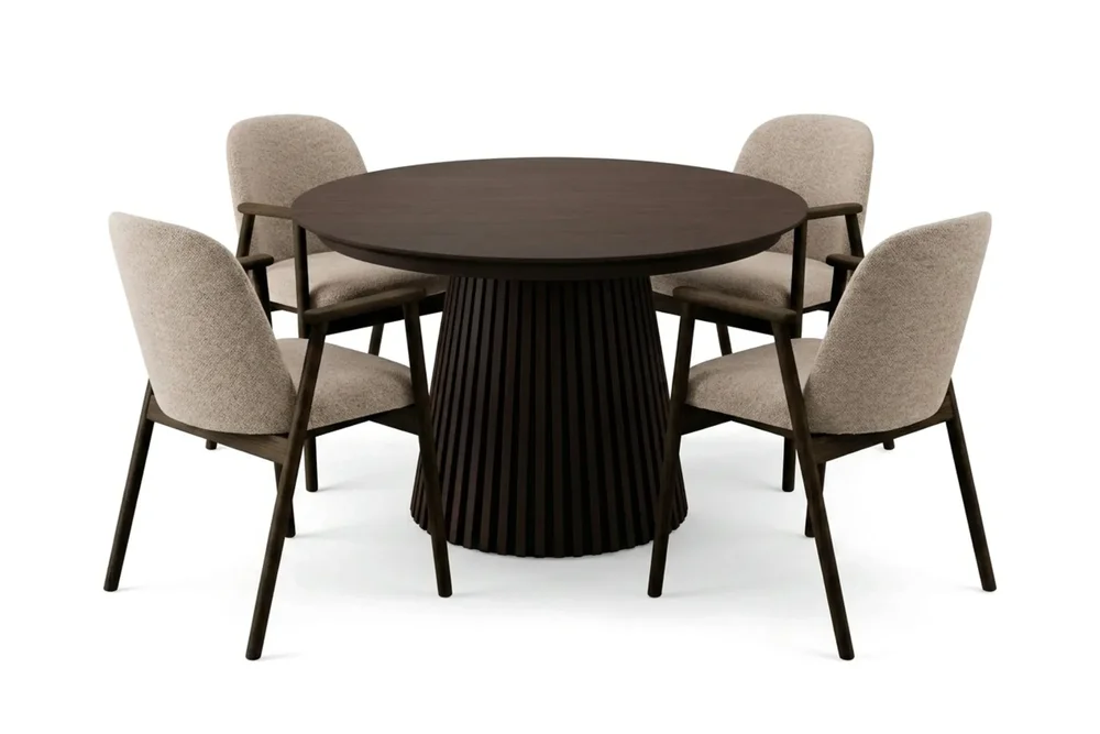 Spisegruppe Bark Peyra 120-220 cm Røkt eik Mørkebrun/Greige v:3135299