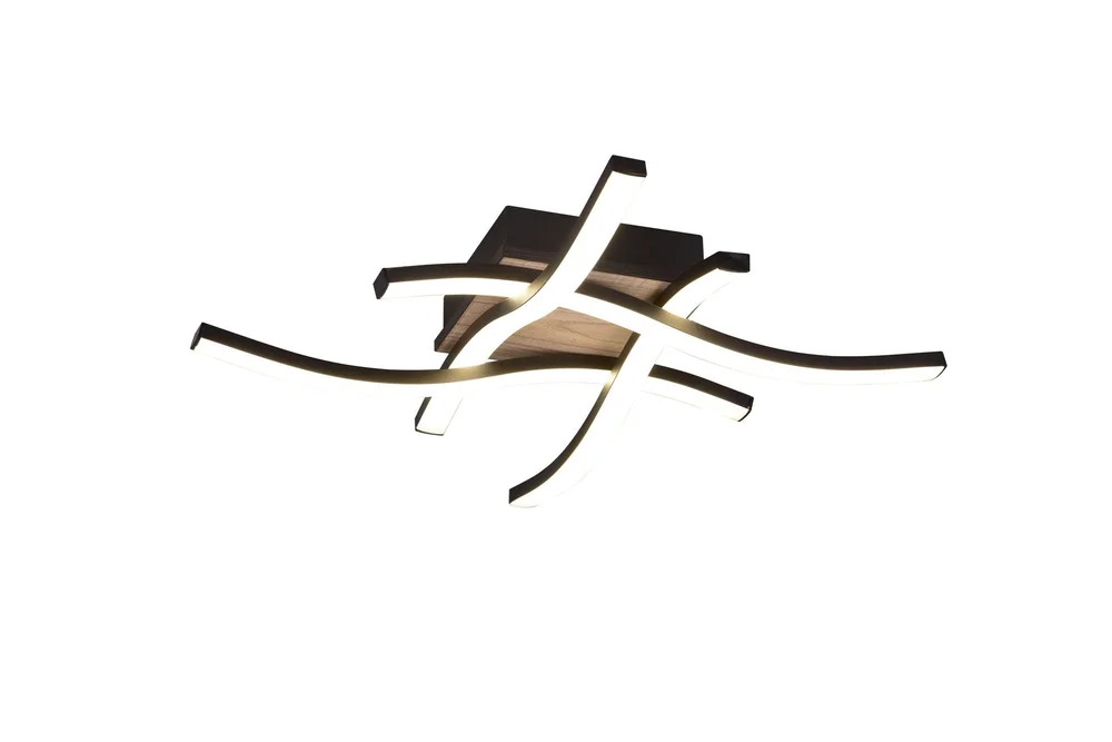 Trio Lighting Route LED taklampe 4L matt svart/tre v:1444744