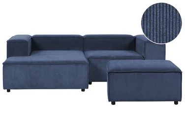 Modulær hjørnesofa 3-seter ARDAL med fotskammel Kordfløyel Mørkeblå Høyrevendt v:7056258 Modulær hjørnesofa 3-seter ARDAL med fotskammel Kordfløyel Mørkeblå Høyrevendt v:7056258