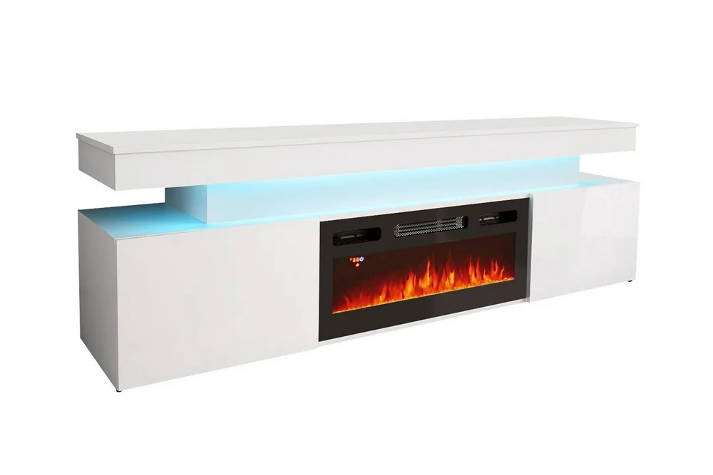 Glenndale TV benk med oppbevaring + LED kamin + Belysning 190 cm v:5331466