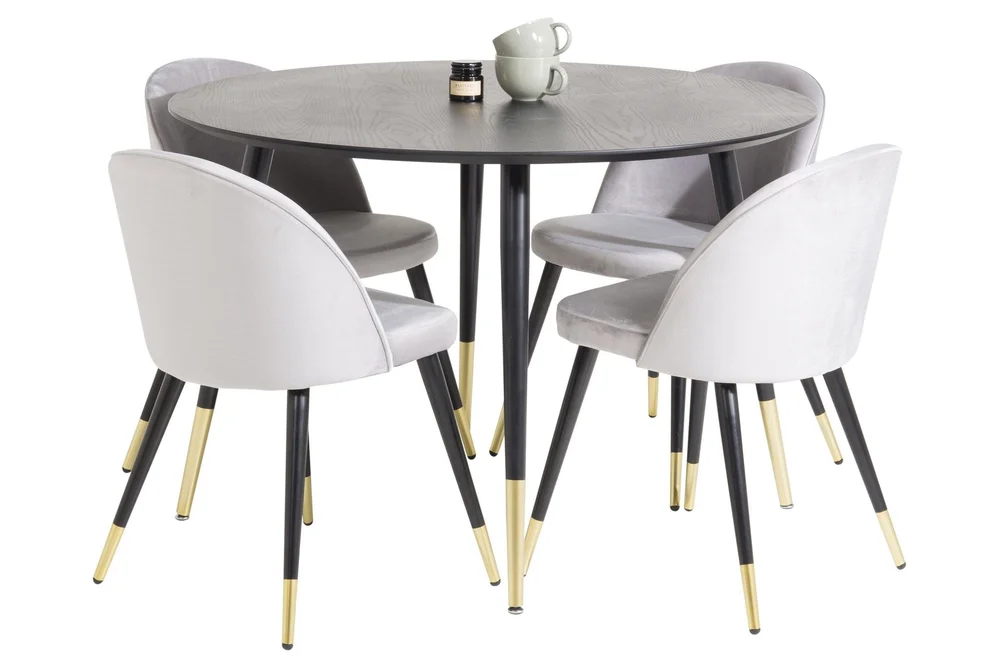 Dipp Spisegruppe 115 cm Rund med 4 Velvet Stoler v:2388486 Dipp Spisegruppe 115 cm Rund med 4 Velvet Stoler v:2388486