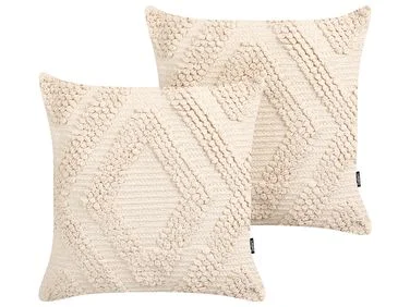 Sett med 2 pynteputer CATALPA 45 x 45 cm Bomull Hvit Geometrisk mønster v:6087195